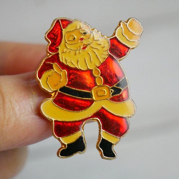 Vintage Santa Claus Enamel Metal Lapel Hat Pin Brooch Christmas 1.5" Tall - Picture 3 of 5